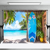 Lofaris Hawaii Outdoor Surfboard Coconut Tree Sea Backdrop